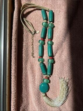 Chico’s Turquoise Beaded Tassel Necklace